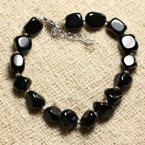 Bracelet argent 925 et pierre - onyx noir nuggets 8mm