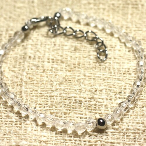 Bracelet argent 925 et pierre semi précieuse cristal quartz facetté 3mm