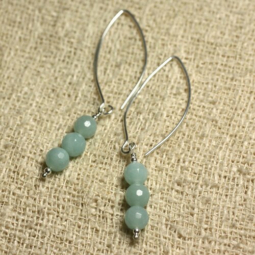 Boucles d'oreilles argent 925 crochets 40mm - amazonite facettée 6mm