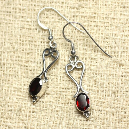 Bo208 - boucles d'oreilles argent 925 coeurs 27mm grenat facetté