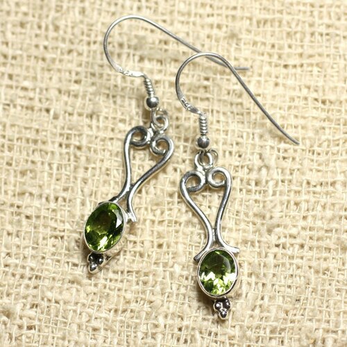 Bo208 - boucles d'oreilles argent 925 coeurs 27mm péridot facetté