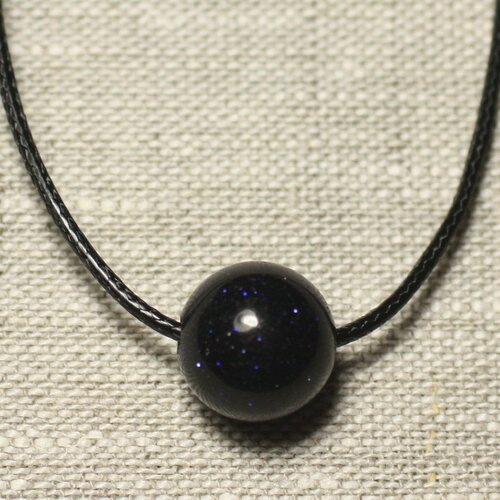 Collier pendentif pierre semi précieuse - pierre soleil synthèse bleue galaxy boule 14mm