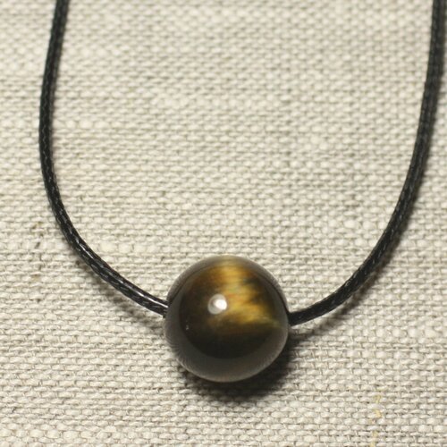 Collier pendentif pierre semi précieuse - oeil de tigre et faucon boule 14mm