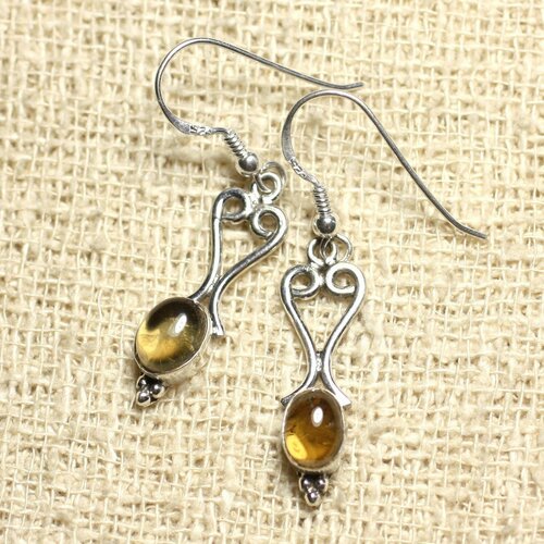 Bo208 - boucles d'oreilles argent 925 coeurs 27mm citrine