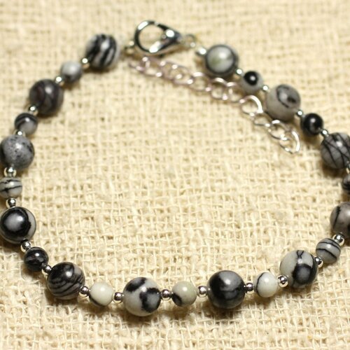 Bracelet argent 925 et pierre - jaspe zèbre 4 et 6mm