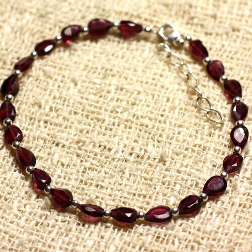 Bracelet argent 925 et pierre - grenat gouttes facettées 5.5mm