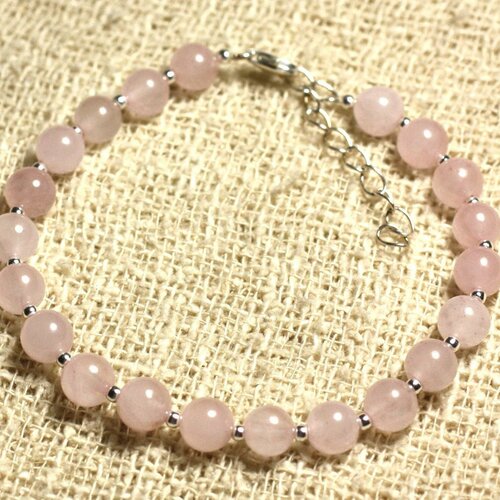 Bracelet argent 925 et pierre - quartz rose 6mm
