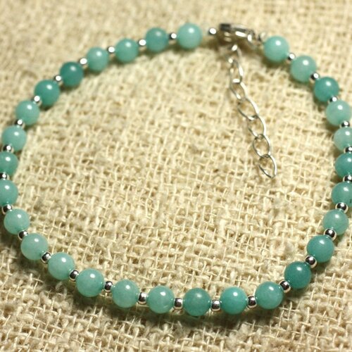 Bracelet argent 925 et pierre - jade turquoise 4mm