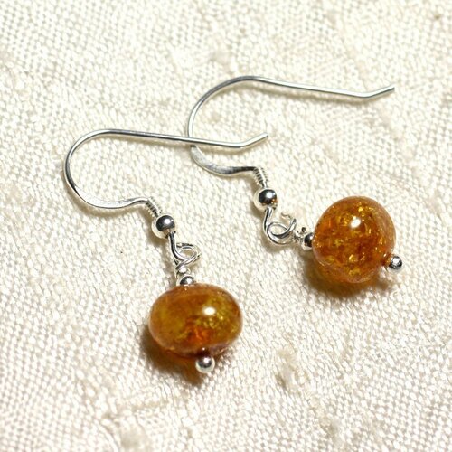 Boucles d'oreilles argent 925 et ambre naturelle 8-9mm