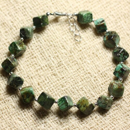 Bracelet argent 925 et pierre semi précieuse - turquoise africaine cubes 8x6mm