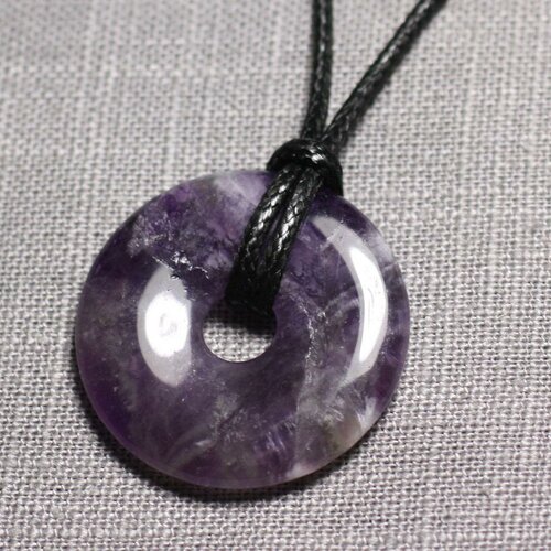 Collier pendentif pierre semi précieuse - améthyste chevron donut pi 30mm