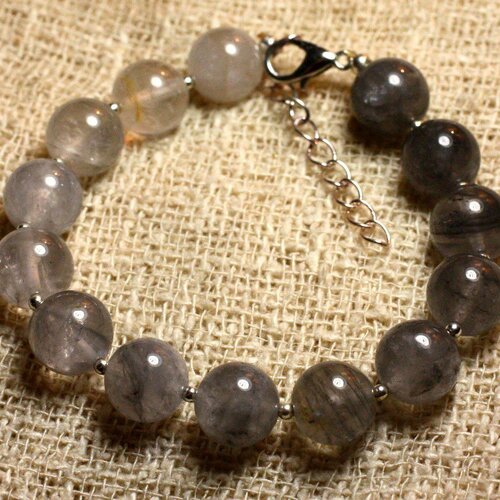 Bracelet argent 925 et pierre - quartz argenté 10mm