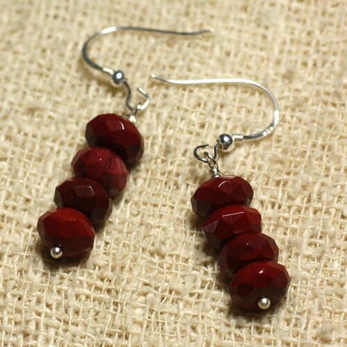 Boucles d'oreilles argent 925 - jaspe mokaïte rondelles facettées 8x5mm