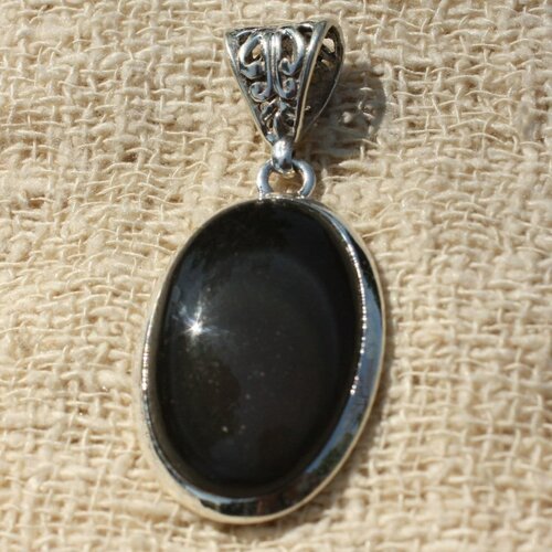 N8 - pendentif argent 925 et obsidienne oeil céleste ovale 33x20mm