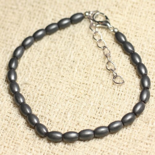 Bracelet argent 925 et pierre - hématite olives mat 6mm
