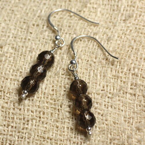 Boucles d'oreilles argent 925 - quartz fumé facetté 6mm