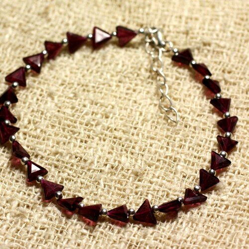 Bracelet argent 925 et pierre - grenat triangles facettés 4-5mm