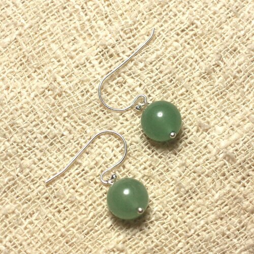 Boucles d'oreilles argent 925 et pierre - aventurine verte 10mm