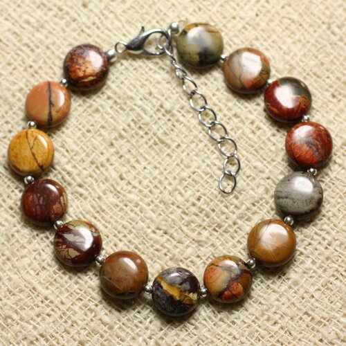 Bracelet argent 925 et pierre - jaspe picasso palets 10mm