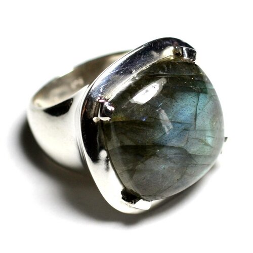 N110 - bague argent 925 et pierre - labradorite carré 18mm