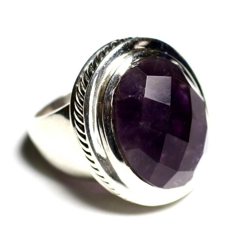 N117 - bague argent 925 et pierre - améthyste ovale facetté 20x15mm