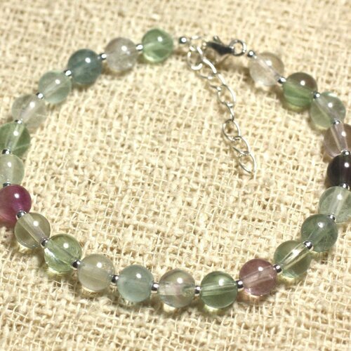 Bracelet argent 925 et pierre - fluorite verte 6mm