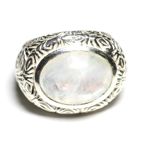 N114 - bague argent 925 et pierre - pierre de lune ovale 16x12mm
