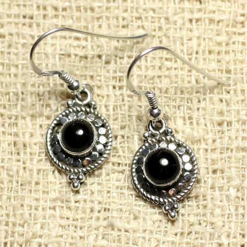 Bo210 - boucles d'oreilles argent 925 cercles 19mm onyx