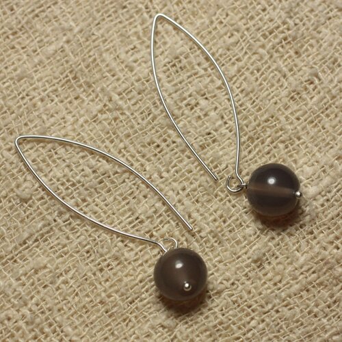 Boucles d'oreilles pierre semi précieuse agate grise
