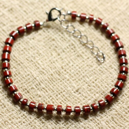 Bracelet argent 925 et pierre - jaspe rouge rondelles 4x2mm