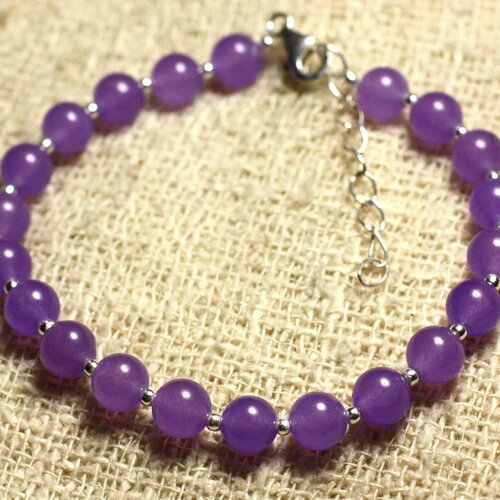 Bracelet argent 925 et pierre - jade violette 6mm