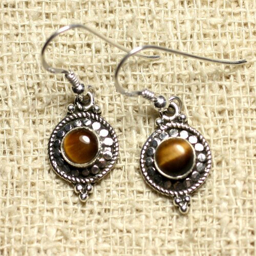 Bo210 - boucles d'oreilles argent 925 cercles 19mm oeil de tigre