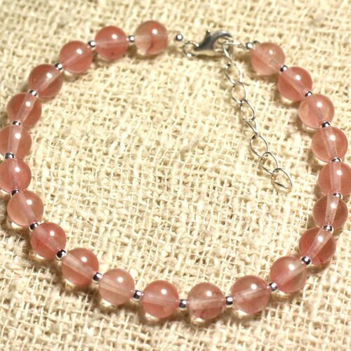 Bracelet argent 925 et pierre - quartz cerise 6mm