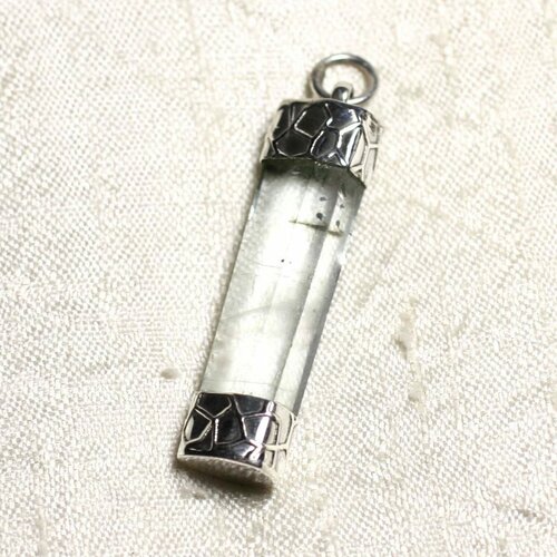 N7 - pendentif argent massif 925 et pierre - aigue marine brute 43mm