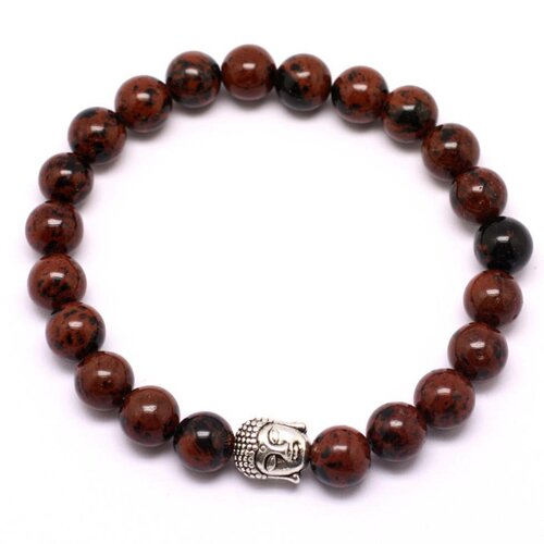 Bracelet bouddha et pierre semi précieuse - obsidienne acajou mahogany 8mm