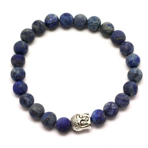Bracelet bouddha et pierre semi précieuse - lapis lazuli mat givré 8mm