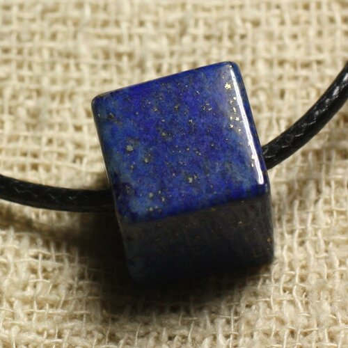 Collier pendentif pierre - lapis lazuli cube 15mm bleu nuit