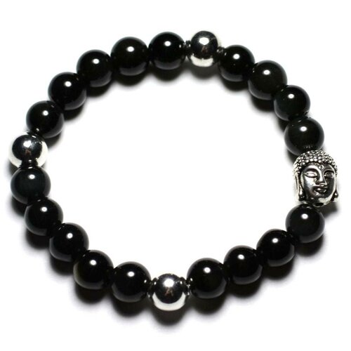 Bracelet bouddha et pierre semi précieuse - obsidienne arc en ciel 8mm
