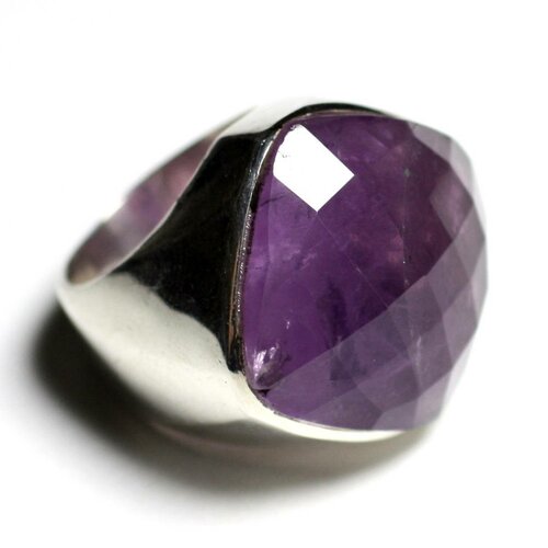 N223 - bague argent 925 et pierre - améthyste losange facetté 23mm