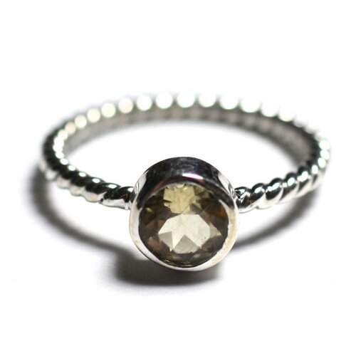 N231 - bague argent 925 et pierre - citrine 6mm anneau torsade