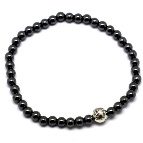 Bracelet pierre semi précieuse hématite 4mm et perle argentée