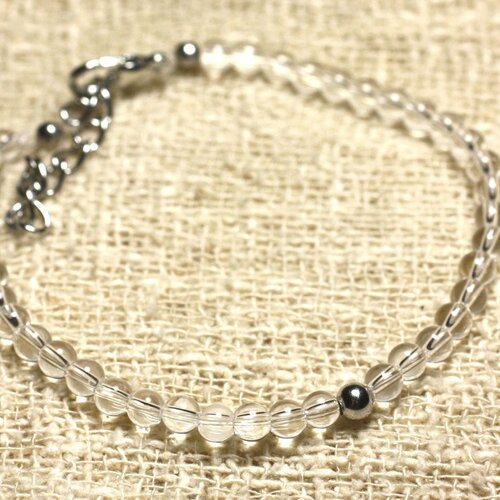 Bracelet argent 925 et pierre semi précieuse cristal quartz 4mm