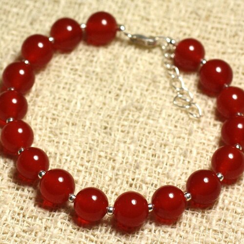 Bracelet argent 925 et pierre semi précieuse - cornaline 8mm