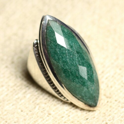 N348 - bague argent 925 aventurine facettée marquise 34x14mm