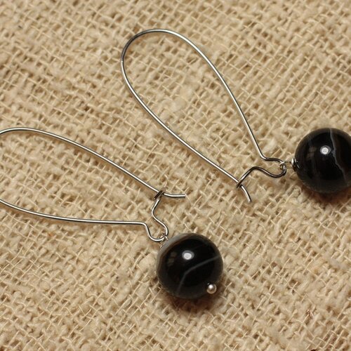 Boucles d'oreilles pierre semi précieuse agate noire