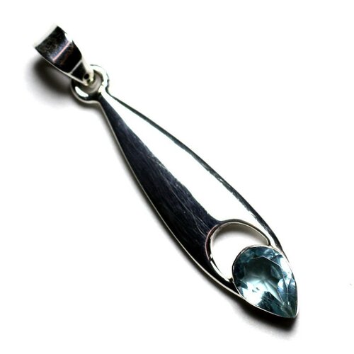 Pendentif argent 925 et pierre - goutte 30mm topaze bleue - pe109