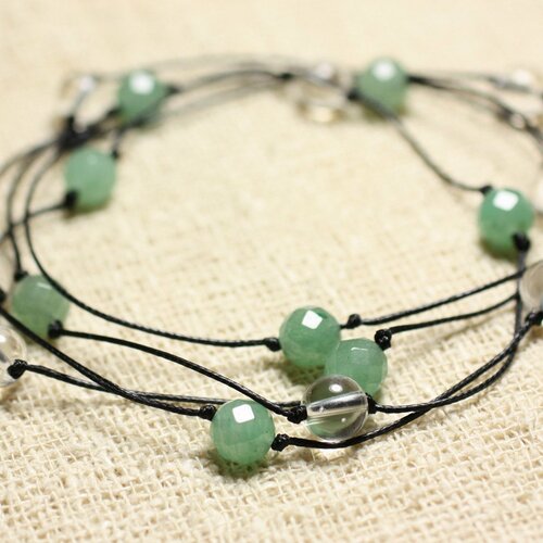 Collier sautoir pierres, aventurine verte et cristal de roche quartz