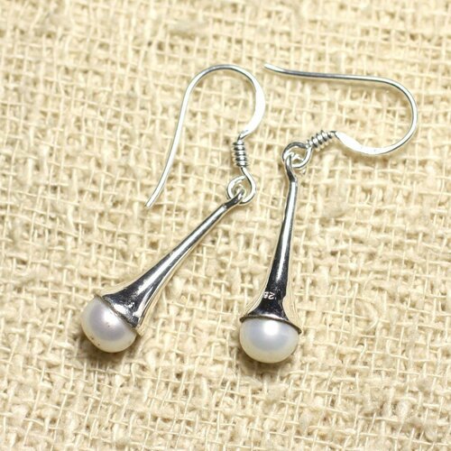 Bo221 - boucles d'oreilles argent 925 - gouttes 23mm perles d'eau douce culture