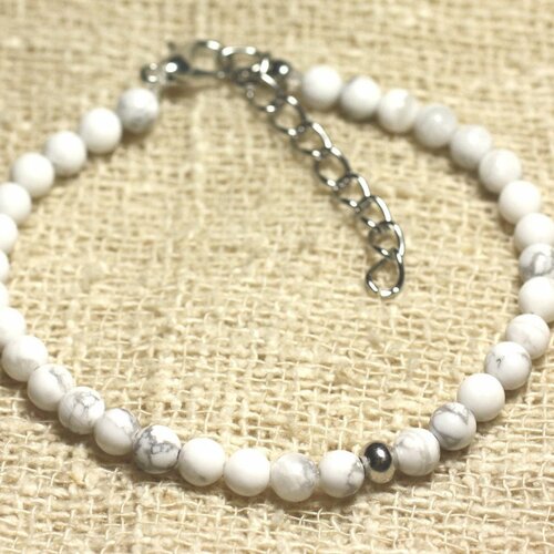 Bracelet argent 925 et pierre semi précieuse howlite 4mm
