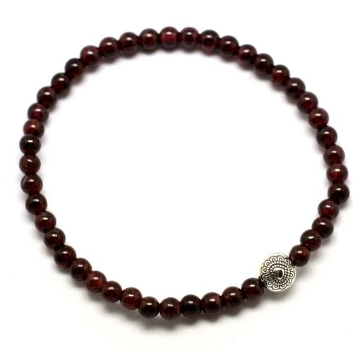Bracelet pierre semi précieuse grenat 4mm et perle argentée